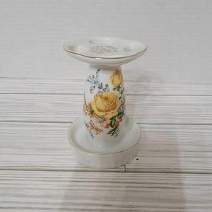 VTG Royal Crown Porcelain Toothbrush Stand White Yellow Floral Japan